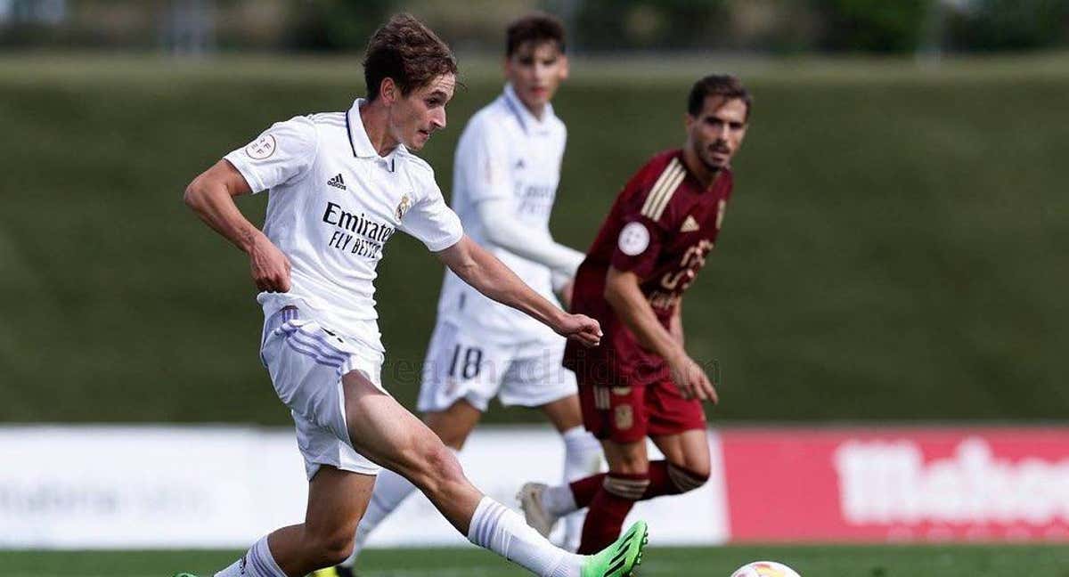 Noel López, en el partido contra el Badajoz en el Di Stéfano. /INSTAGRAM: @noelopez9_