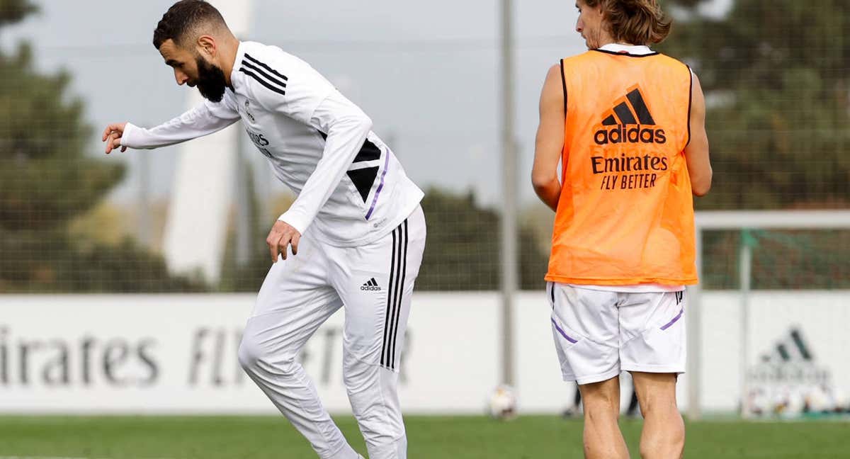 Benzema, en un entrenamieno./Getty