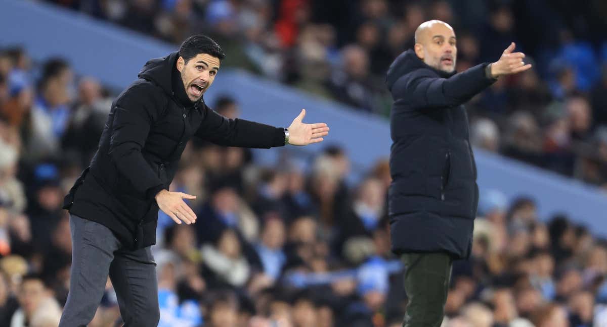 Arteta y Guardiola, durante un partido./Getty Images