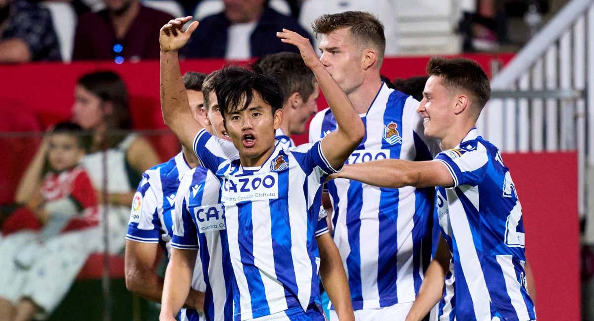 Kubo celebra uno de sus cuatro goles de esta temporada./Getty Images