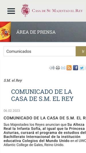 El comunicado de Casa Real que anunció el futuro escolar de la Infanta Sofía. Casa Real