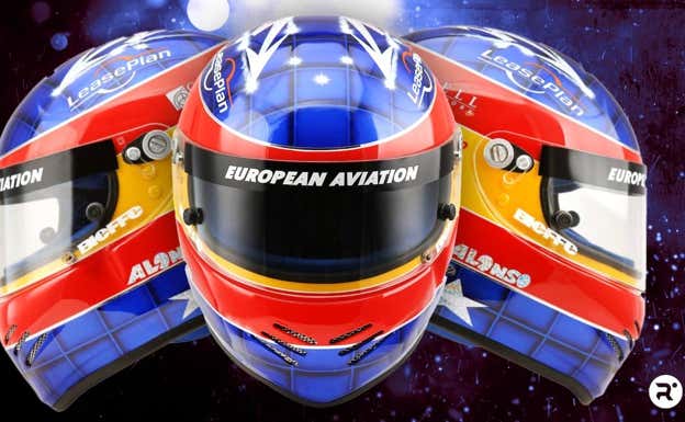 El primer casco de Fernando Alonso en su debut con Minardi en la F1.  Relevo