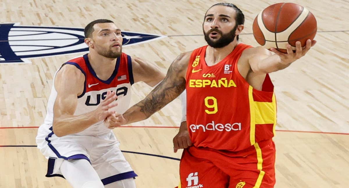 Ricky Rubio durante un partido contra Estados Unidos en Las Vegas./AFP