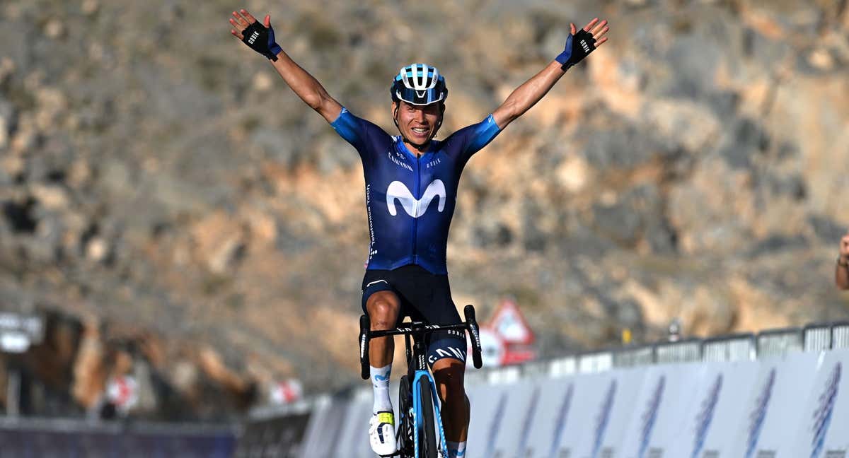 Einer Rubio celebra su primer triunfo como profesional en el UAE Tour. /MOVISTAR TEAM / @GETTYSPORT