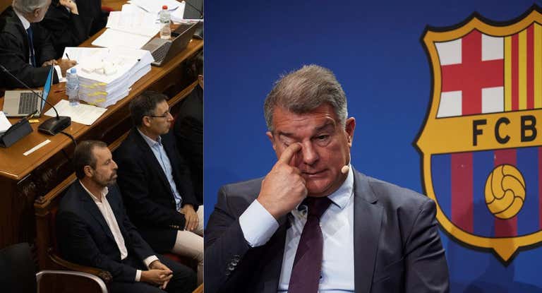 Josep María Bartomeu y Sandro Rosell, junto a Joan Laporta.