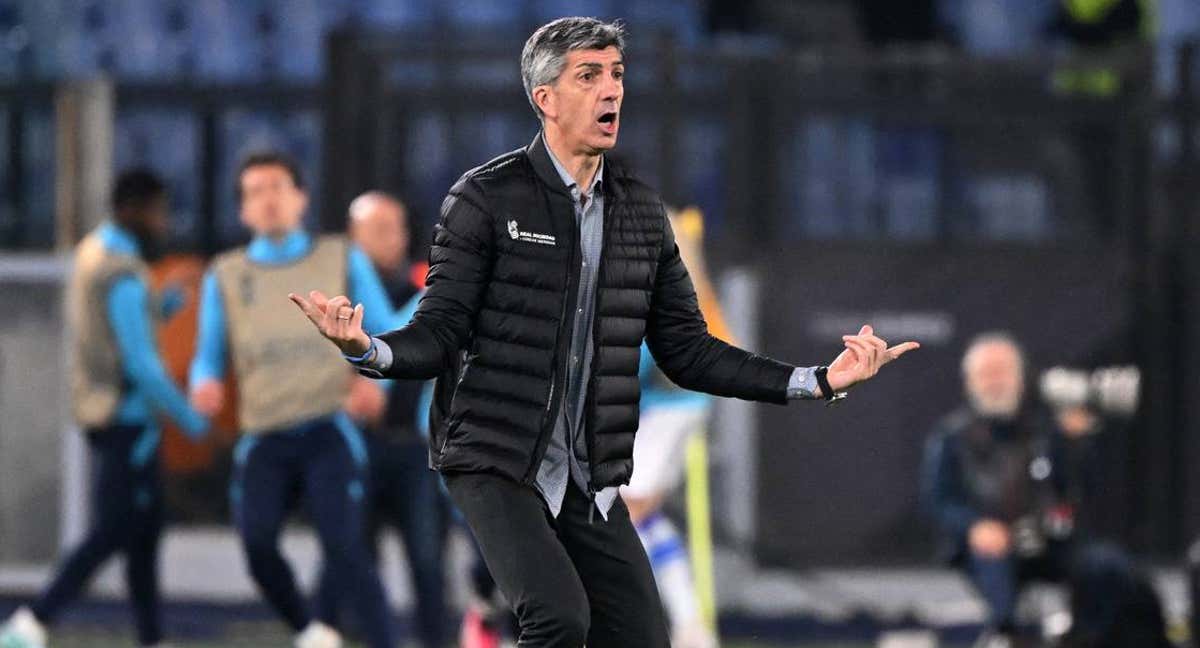 Imanol Alguacil, durante la derrota de la Real en Roma.