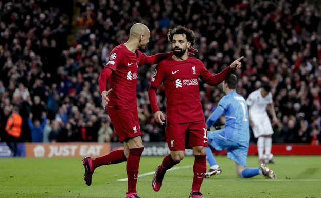 Salah anotó el 2-0 frente al Real Madrid en el partido de ida  GETTY