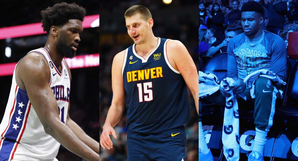 Joel Embiid, Nikola Jokic y Giannis Antetokounmpo./Montaje