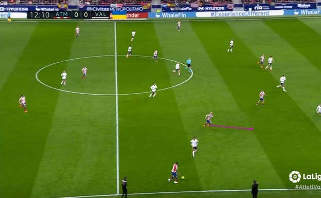 Una vez recibe Molina tras un intendo (fallido) de presión, Griezmann detecta dónde colocarse, con Llorente fijando más arriba y permitiendo que sea el francés el que se situe de interior.