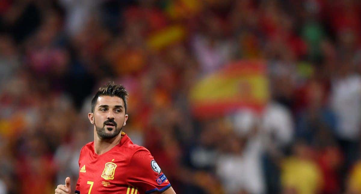 Villa, en un partido con la Selección.