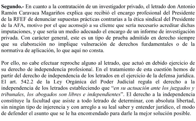 Extracto del informe de la ICAM.  Relevo