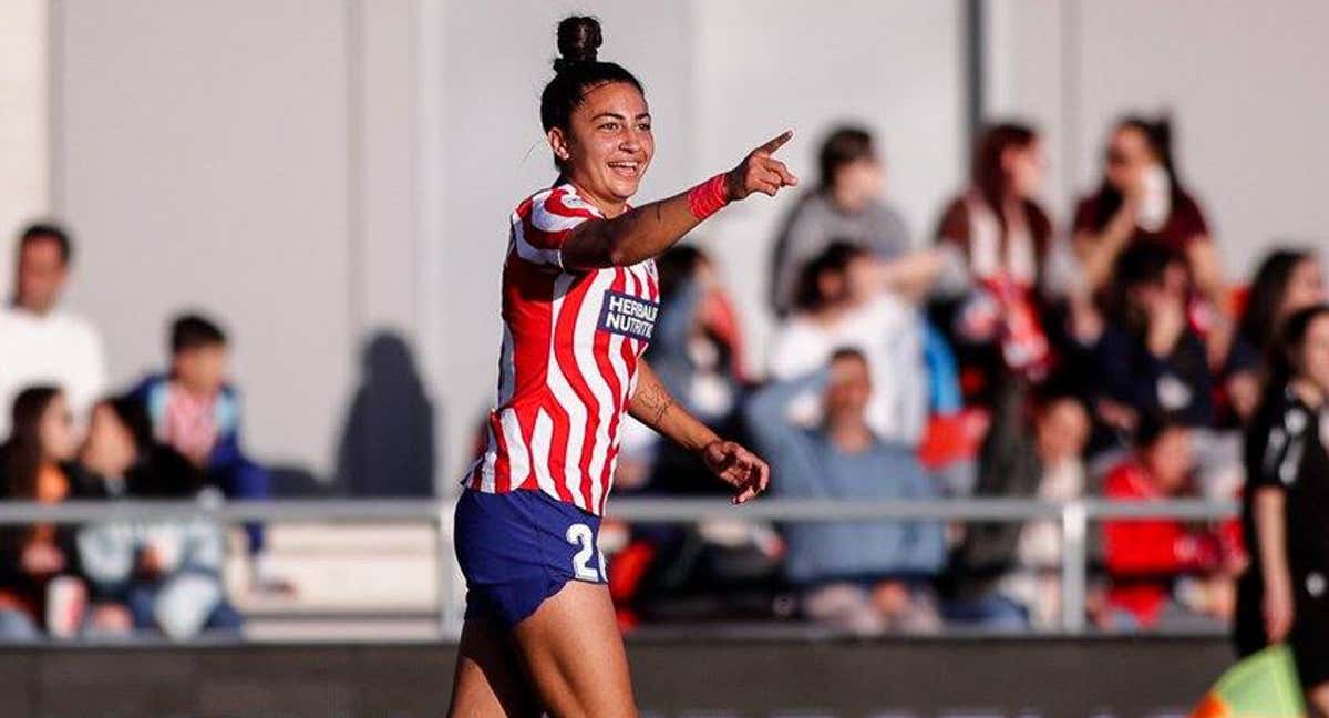 Lucía Moral 'Wifi', jugadora del Atlético, celebra uno de sus goles ante el Valencia en la Liga F. /ATLÉTICO FEMENINO