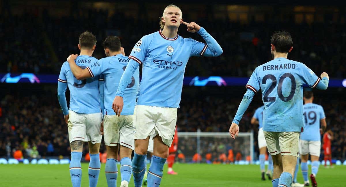 Haaland celebra su gol al Bayern./REUTERS