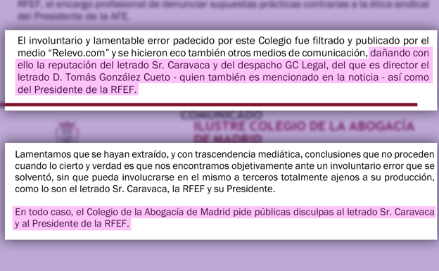 Fragmento del comunicado de la Secretaría General del ICAM a la RFEF.  Relevo