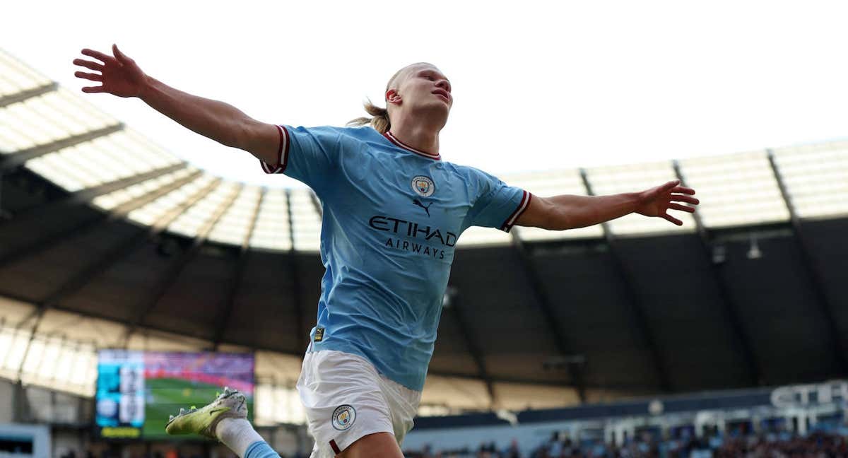 Haaland celebra su segundo gol de la tarde. /REUTERS