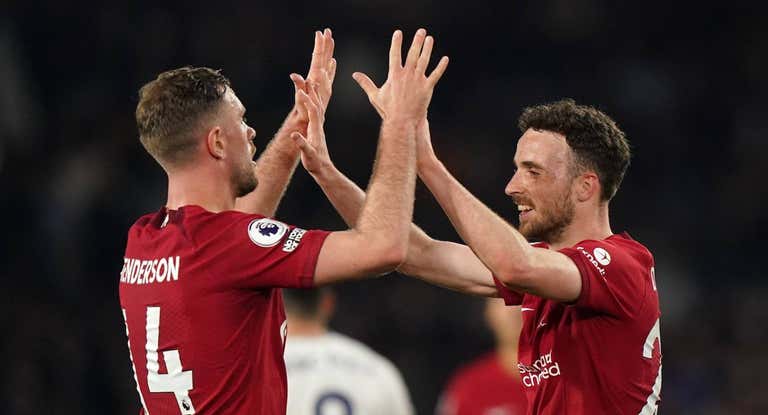 Diogo Jota celebra uno de los goles ante el Leeds.