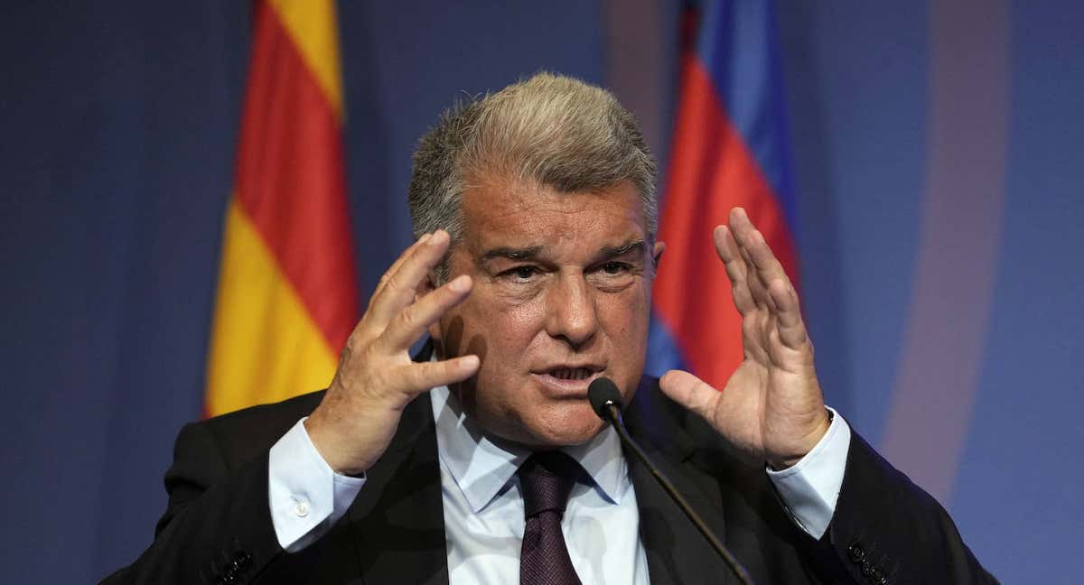 Laporta, en su rueda de prensa sobre el Caso Negreira./EFE