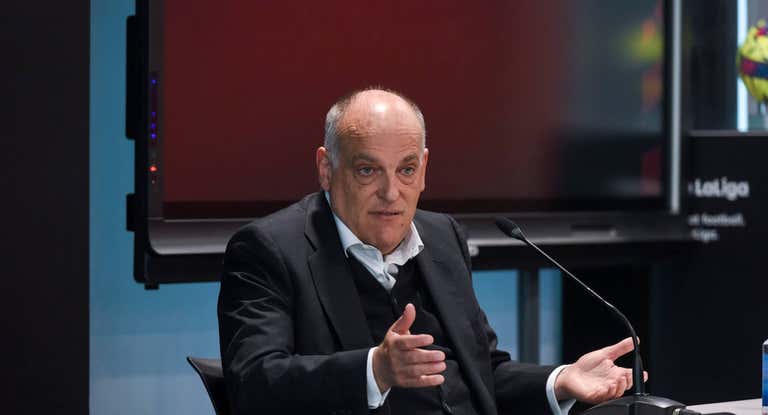 Javier Tebas durante su comparecencia.