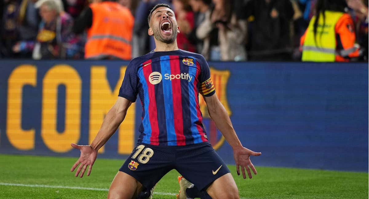 Jordi Alba celebra su gol.