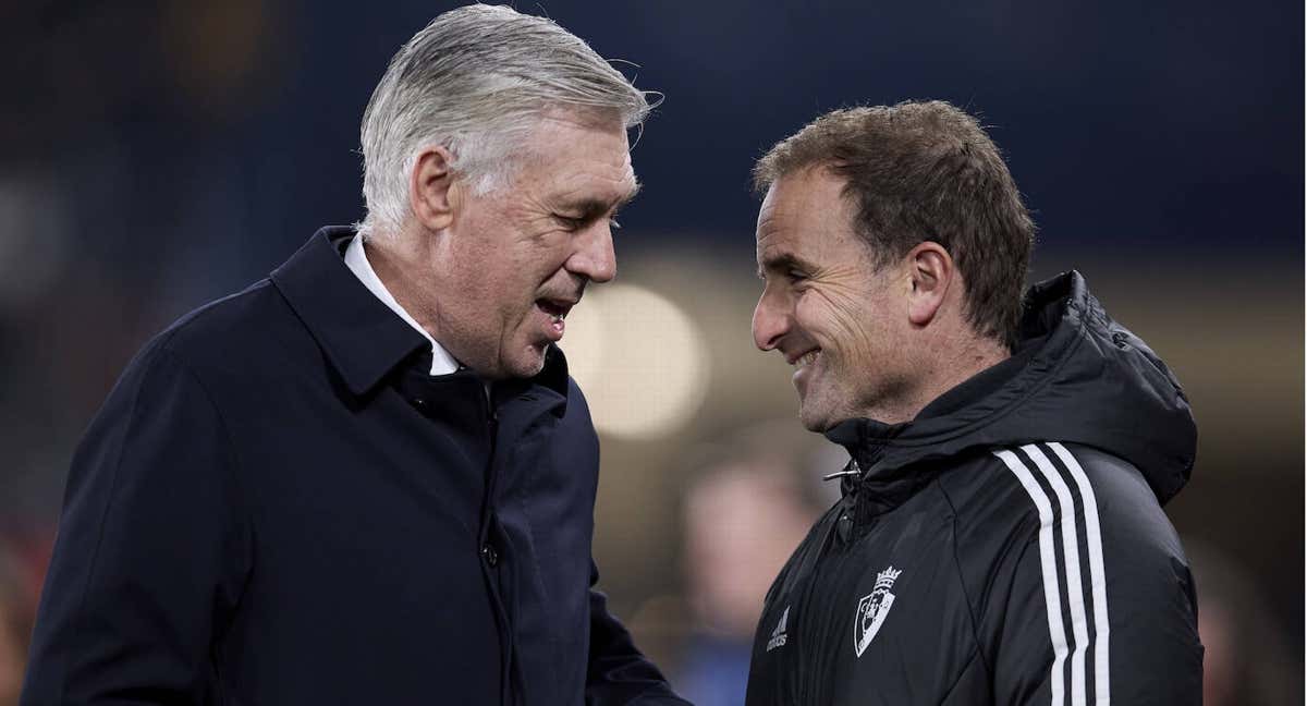 Carlo Ancelotti con Jagoba Arrasate. /GETTY