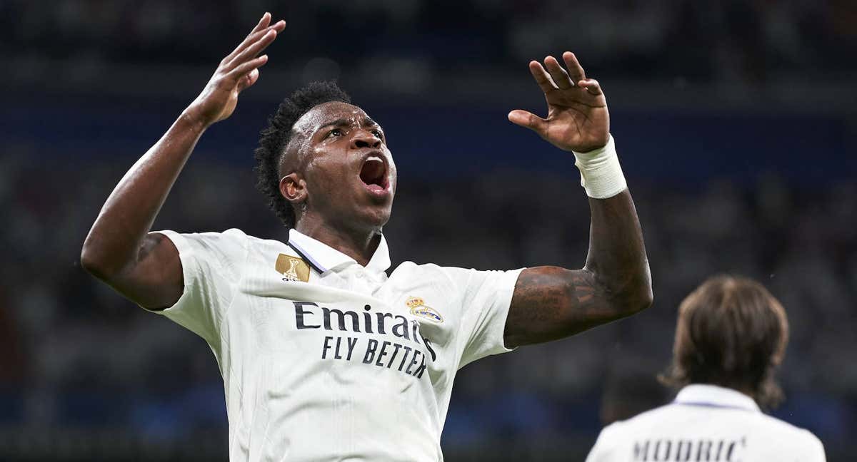 Vinicius celebra su gol ante el Manchester City. /GETTY