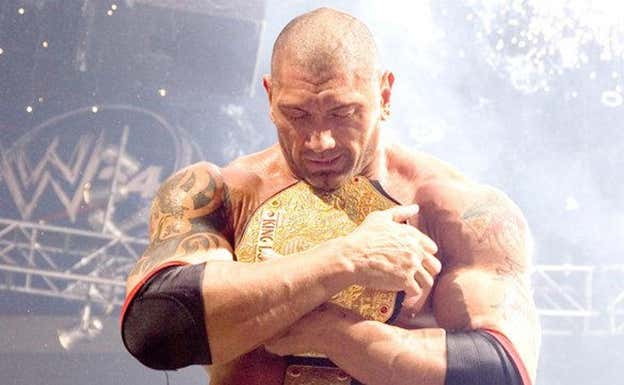 David Batista, tras ganar el World Heavyweight Championship. WWE