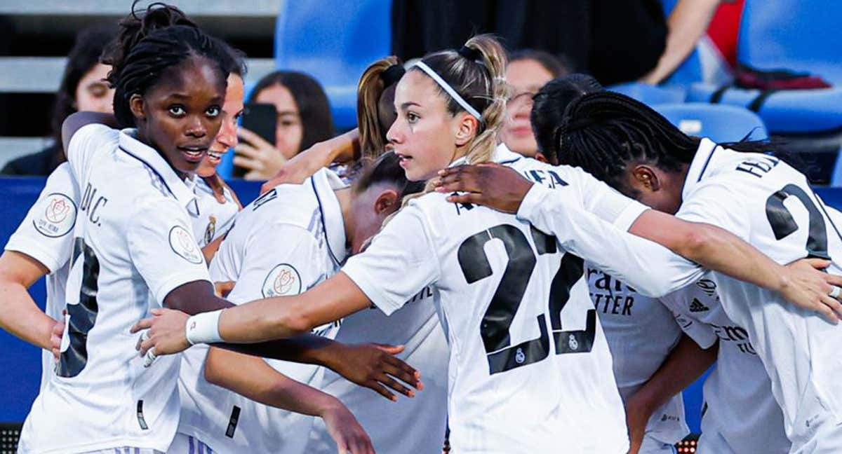 Las jugadoras del Real Madrid celebran uno de los goles en la semifinal de Copa ante el Athletic en Butarque. /REAL MADRID FEMENINO