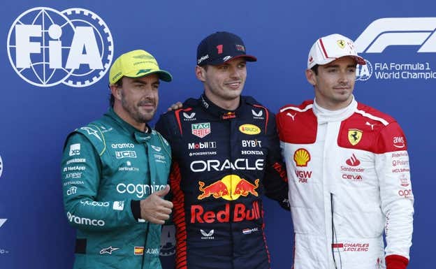 Alonso, Verstappen y Leclerc, tras la clasificación.  Reuters