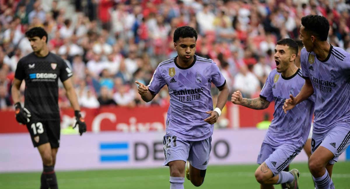 Rodrygo marcó el 1-2 en el Sánchez-Pizjuán. /AFP