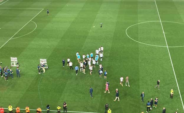 Los jugadores del VCF confusos.  N.Sanchis