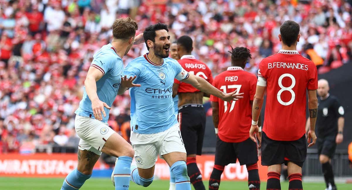 Gündogan celebra su segundo gol en Wembley.