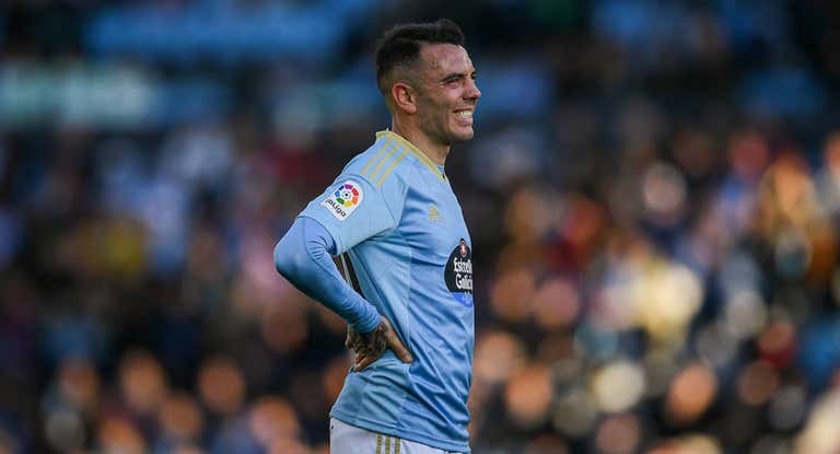 Iago Aspas se queja durante un partido con el Celta esta temporada.
