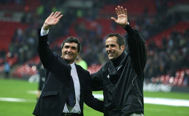 Juande Ramos y Marcos Álvarez, en su etapa en el Tottenham.  GETTY