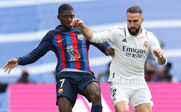 Dembélé y Carvajal, durante el Clásico de la primera vuelta. Real Madrid / Víctor Carretero