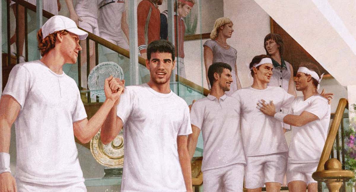 El cartel promocional de Wimbledon, con Sinner y Alcaraz en primer plano, que ha levantado polémica. /Wimbledon