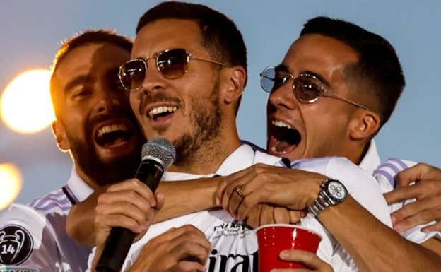 Hazard durante una celebración con el Real Madrid.