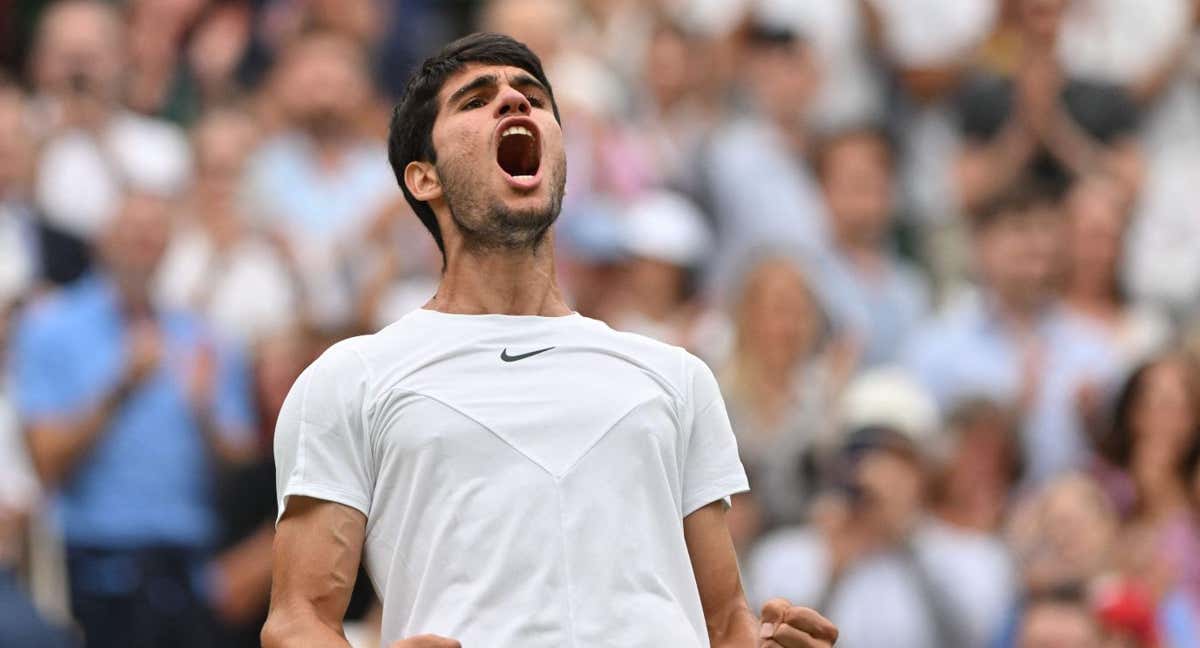 Carlos Alcaraz en el último partido de Wimbledon./AFP