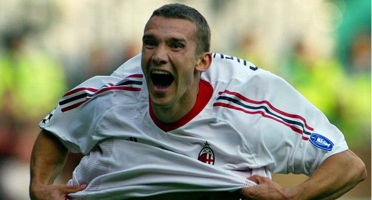 Shevchenko celebra un gol con el Milan en sus primeros años en Italia./Archivo