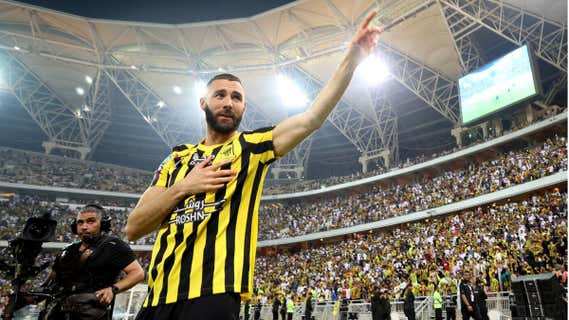 Benzema, el día de la presentación como nuevo jugador del Al-Ittihad. /GETTY