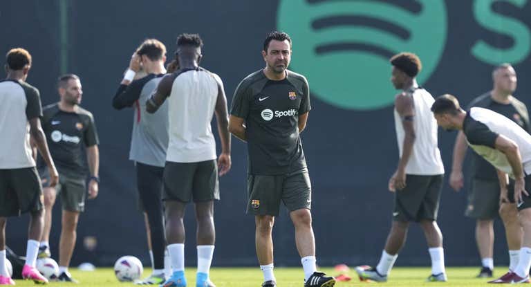 Xavi Hernández en una de las sesiones de trabajo previas al viaje a Estados Unidos.
