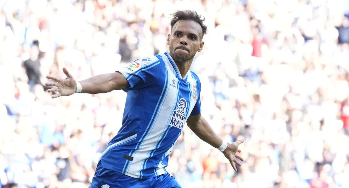 Braithwaite celebrando un gol con el Espanyol.