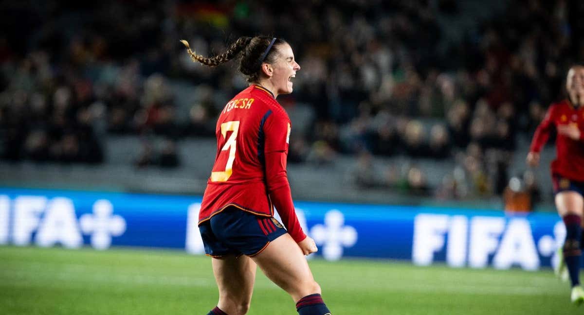 Tere Abelleira celebra su primer gol en un Mundial.