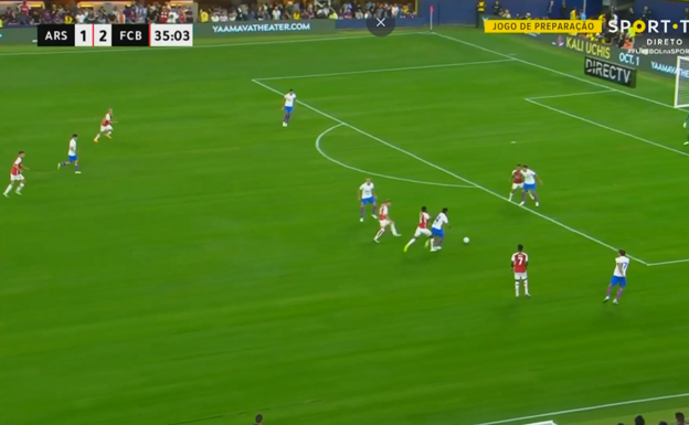 Gündogan casi en su área recibiendo de espaldas y estando muy presionado por Thomas Partey.  WYSCOUT