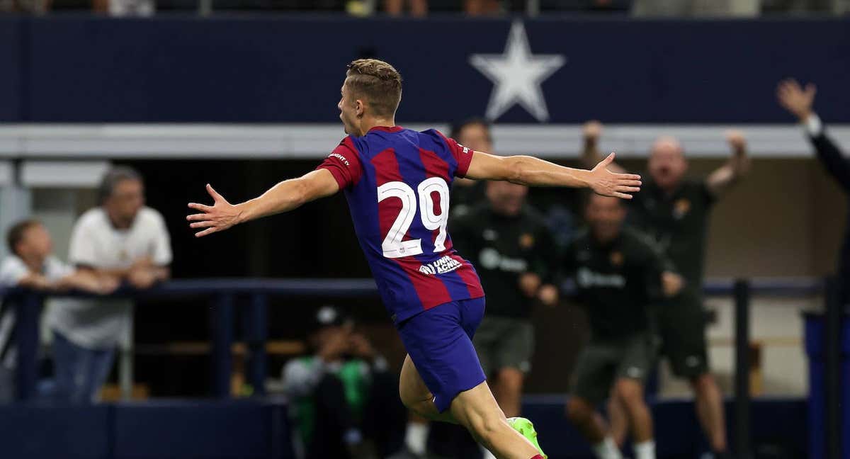 Fermín celebra su primer gol con el primer equipo.