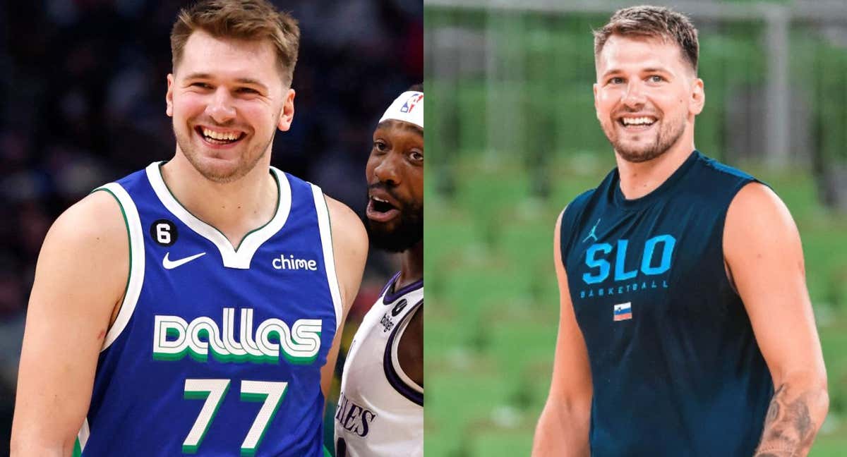 Luka Doncic durante la temporada con los Mavericks y a su llegada a Eslovenia.