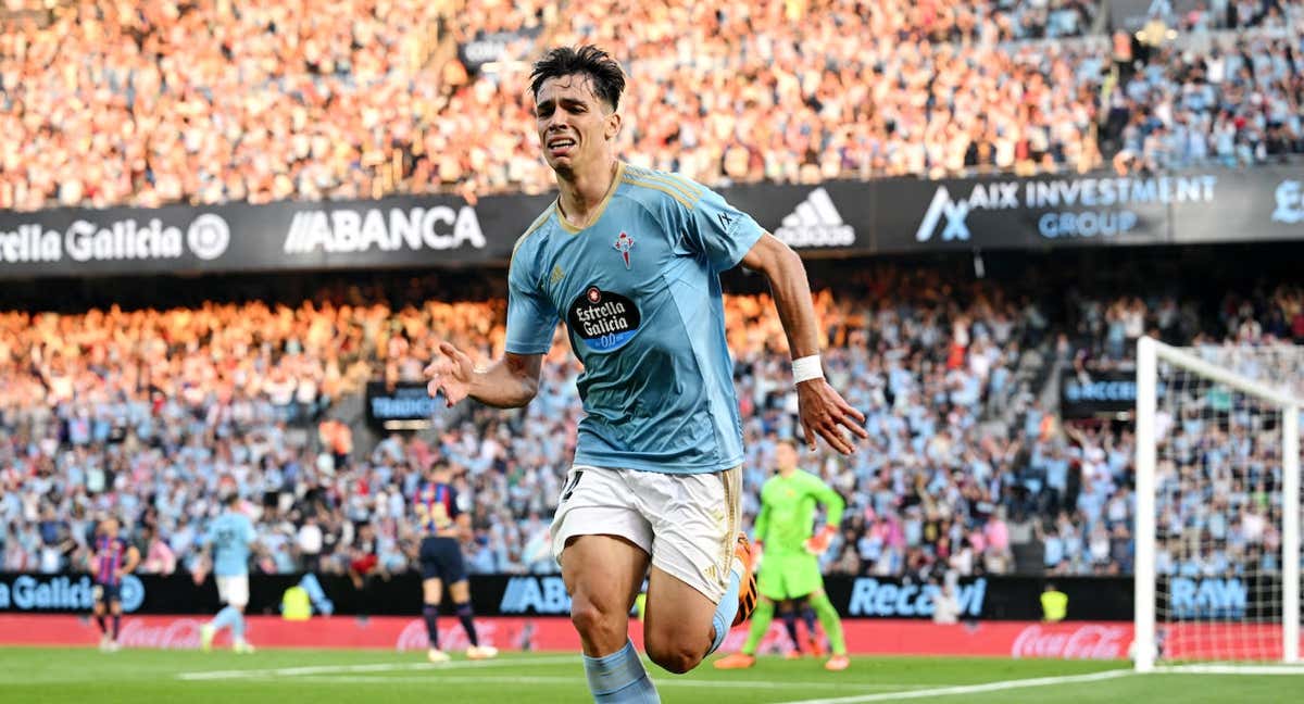 Gabri Veiga celebra un gol ante el Barcelona la temporada pasada. /RC Celta