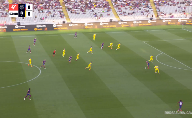 Gracias a la movilidad de Lewy, el Barça encuentra el 2x1 de Gavi y Lamine en el otro perfil.  WYSCOUT