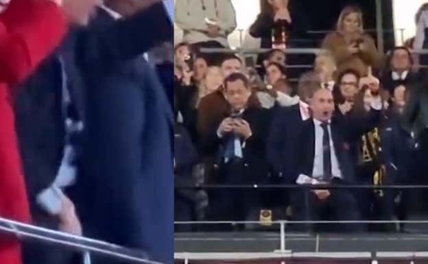 Luis Rubiales tocándose sus partes íntimas.  INDEPENDENT