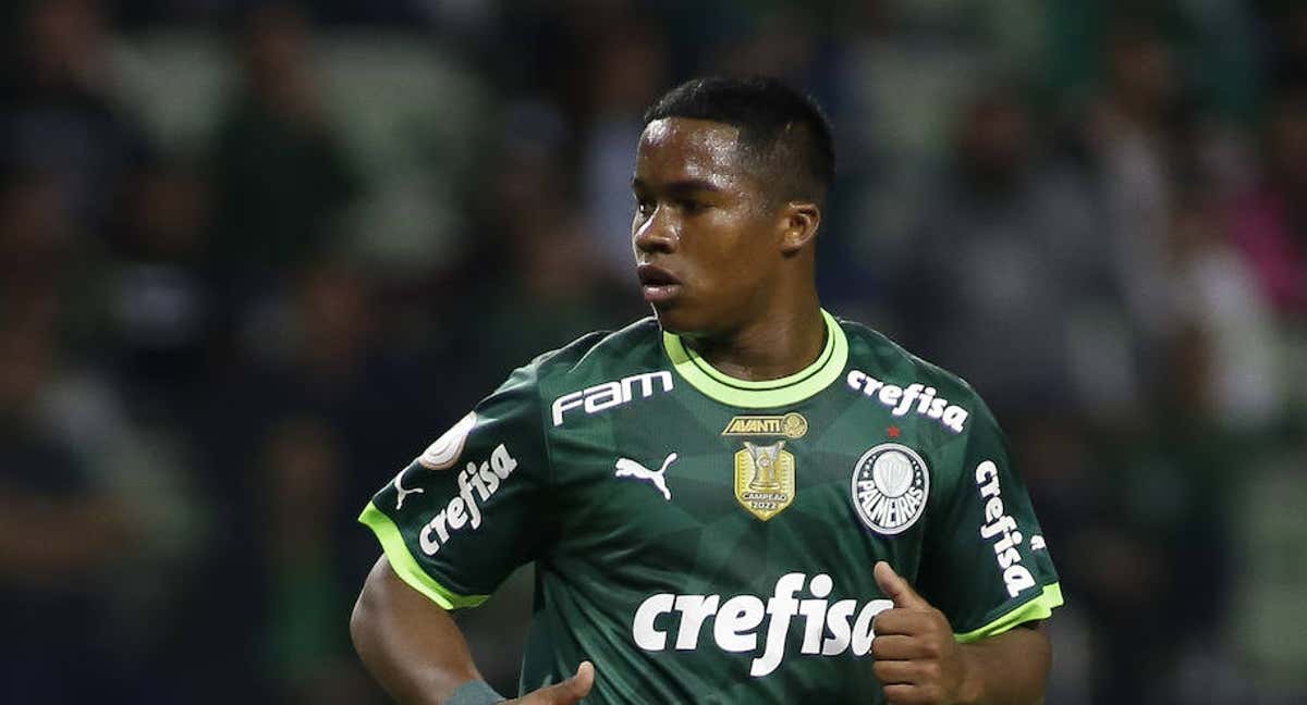 Endrick jugando durante el Palmeiras-Pereiro de Copa Libertadores./Getty