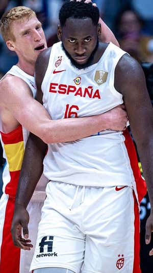 Usman Garuba ante Letonia. FEB | A. Nevado